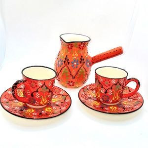 TURKISH CERAMIC COFFEE SET, ORANGE